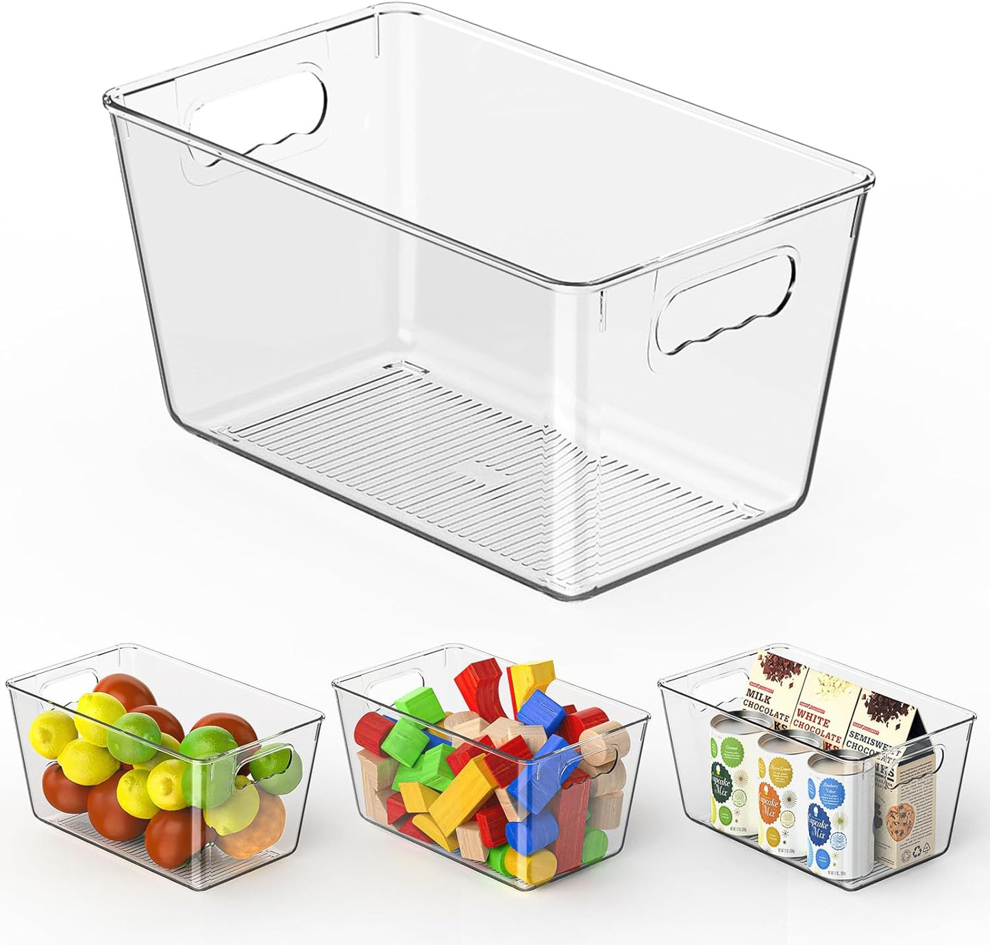 Clear Pantry Organizer Bins, Plastic Organizers & Storage Containers, Cabinet Organizer, Home Organization Must Haves for Kitchen, Laundry Room, Office, Closet & Freezer (4 Pack)