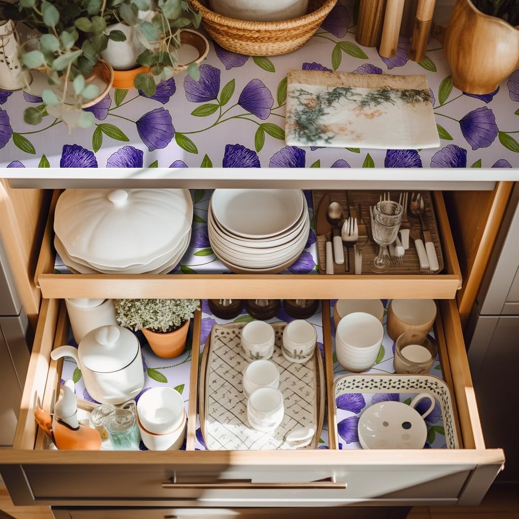 12" W x 120" L Floral Drawer and Shelf Liner for Cabinets, Non-Adhesive Strong Grip Non-Slip Flower Shelf Cabinet Kitchen Shelf Liners for Kitchen Cabinets