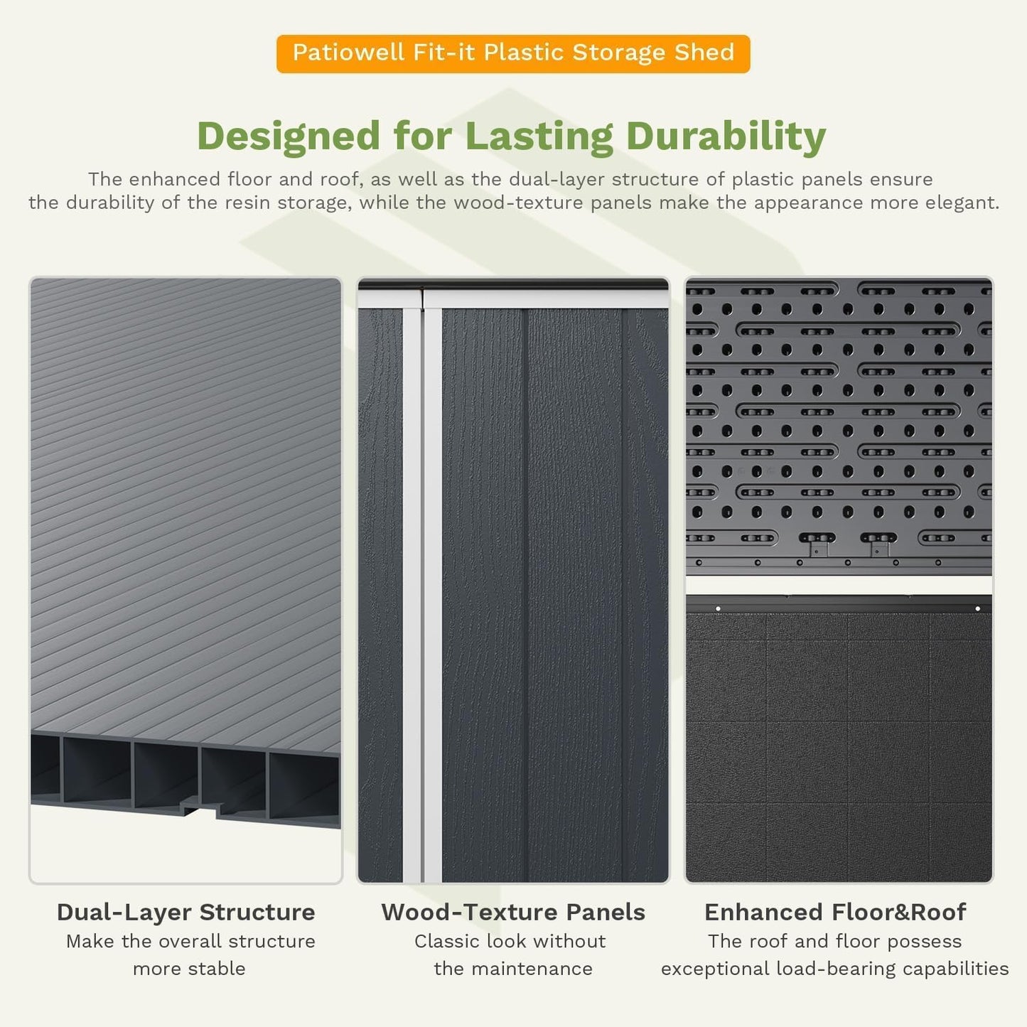 Patiowell Plastic Outdoor Storage Shed, 5 x 3 FT Patio Outdoor Storage Cabinet with Stable Roof & Lockable Doors, Waterproof Resin Shed for Tools, Patio Furnitrue Accessories, Dark Gray