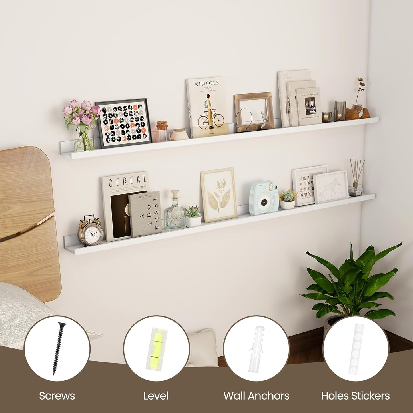Axeman White Floating Shelves - 55 Inch Picture Ledge Shelf Set of 2 - Floating Wall Shelves with Lip - Picture Shelf for Wall with Ledge - Photo Ledge Shelves