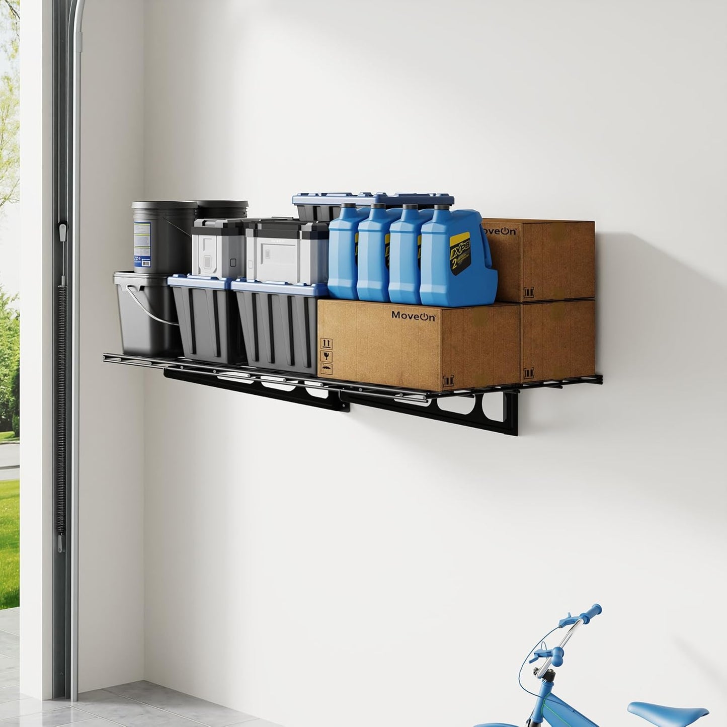 FLEXIMOUNTS 2x3ft Garage Shelving Wall-Mounted, 1-Pack Heavy-Duty Wall Shelving, Holds Up to 200 lbs, Garage Storage Rack for Organization & Storage Bins, Black, Classic Series
