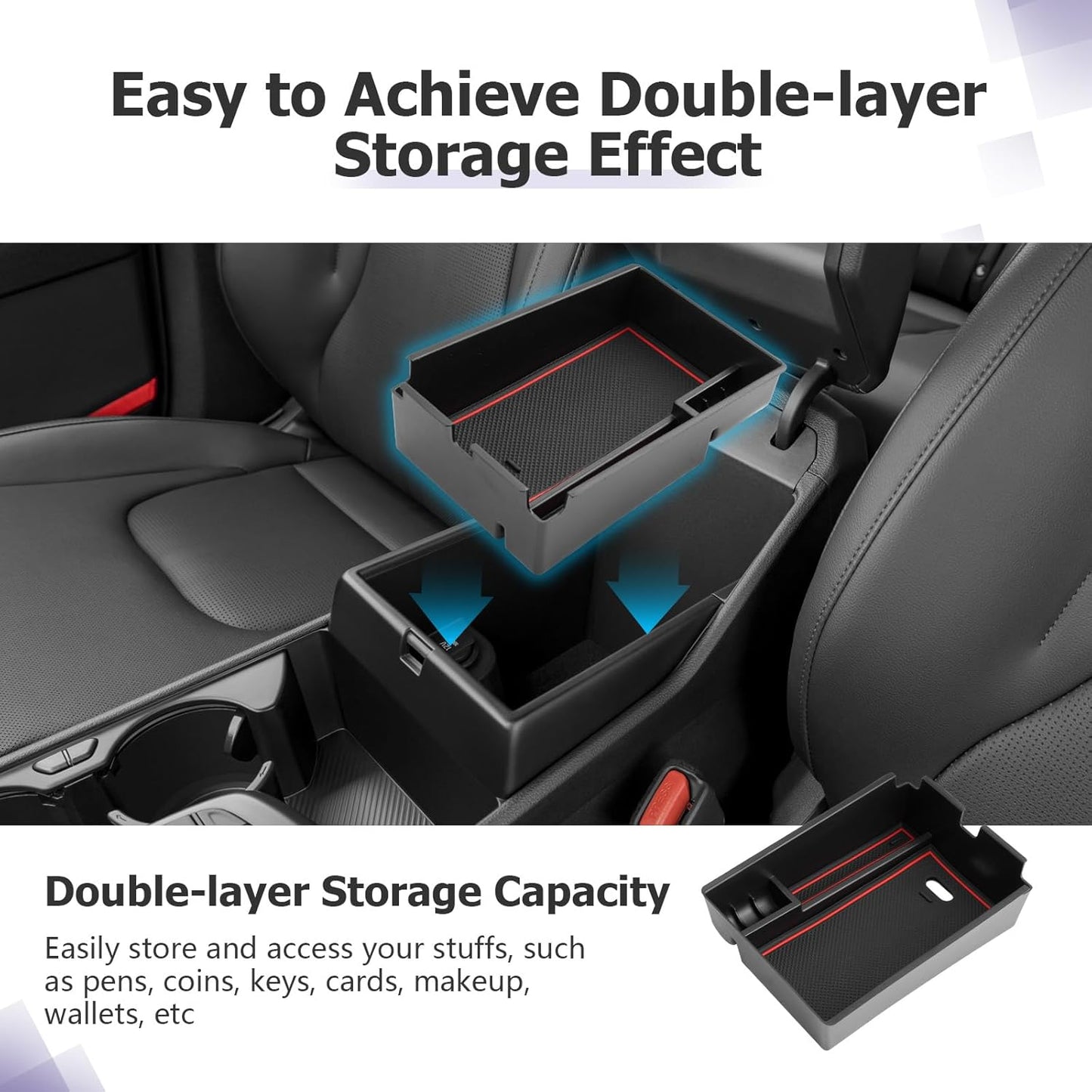 LUWU 2025 2026 S Portage Center Console Organizer for 2023 2024 2025 2026 Kia S Portage Accessories Armrest Console Storage Box Insert Tray [NOT for Manual Transmission] ABS Material Red-Trim