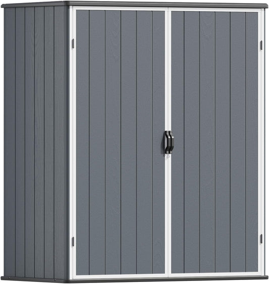 Patiowell Outdoor Storage Shed 5x3 FT, Plastic Garden Organizer Cabinet with Lockable Doors & Strong Roof for Patio Furniture, Pool Accessories, Lawn Tools, Dark Grey