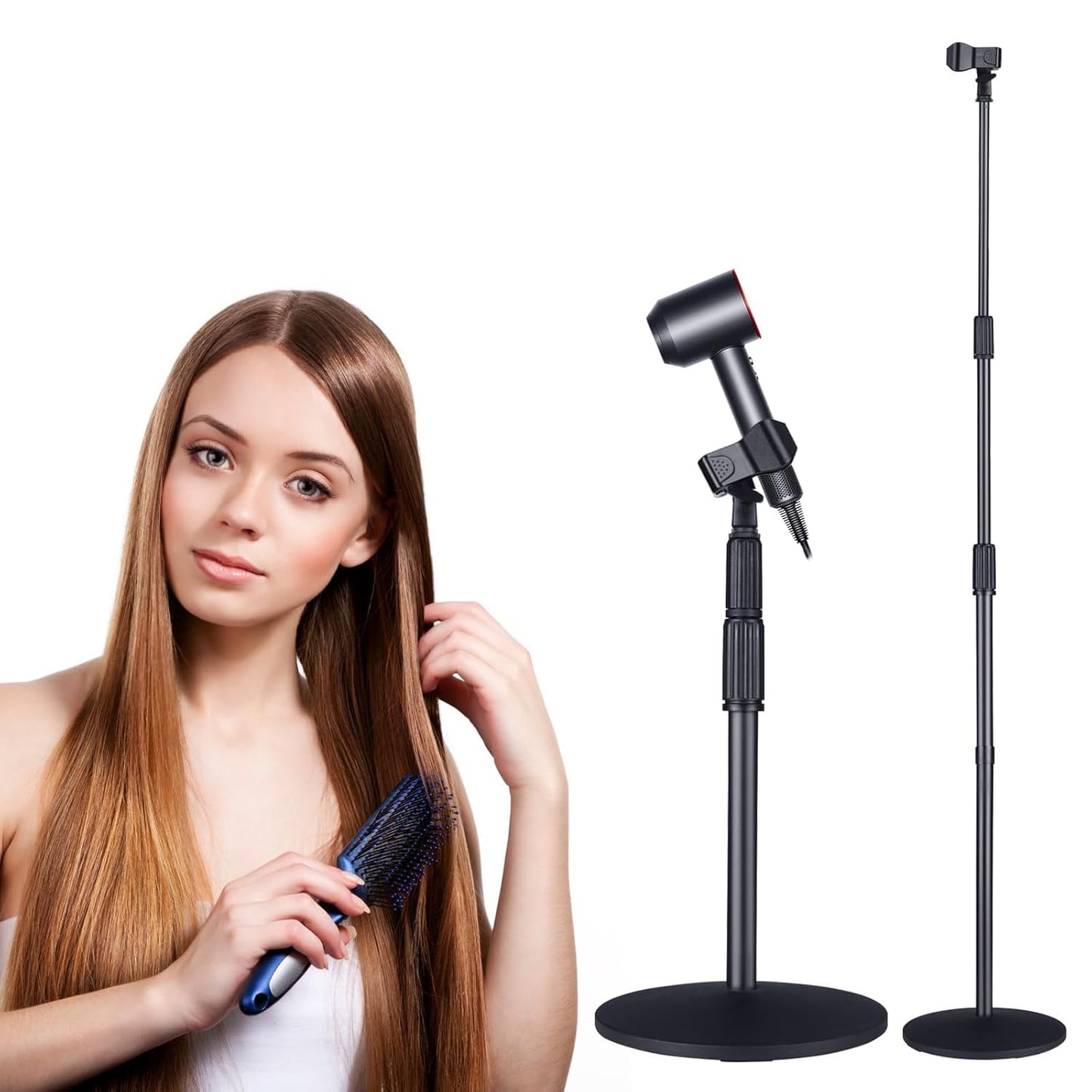 Hands Free Hair Dryer Stand Holder - TAYUQEE Rotatable Floor Blower Stand, Heavy Duty Countertop Blow Dryer with Adjustable Height, Ideal for Salons and Home Use