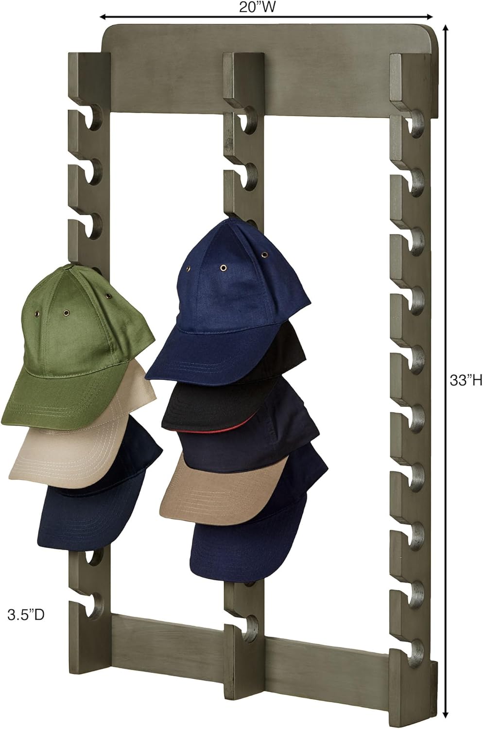 Touch of Class Wooden Ball Cap Display Wall Rack - Gray - Triple, 30 Slots - Baseball Hat Display - Made of Wood - Class Racks for Hats - Organizer for Bedroom, Living Room, Entryway