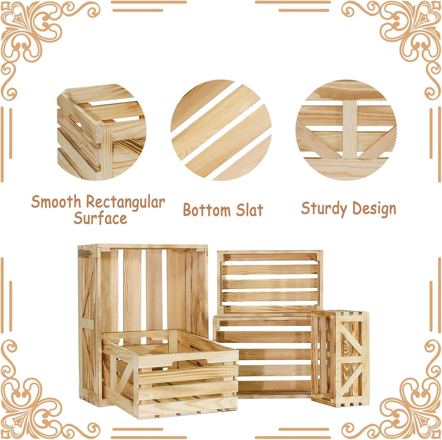 5 Pcs Decorative Wooden Crates for Display, Wood Storage Crate for Home Rustic Nested Crates with Handles, Farmhouse Wooden Basket for Storage Container and Decorations