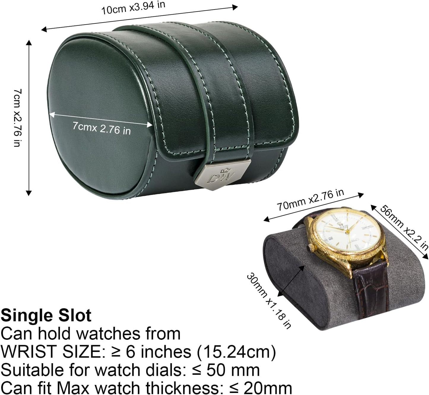 DUKWIN Watch Roll,Vegan Leather Travel Single Watch Case Organizer with Removable Pillows for Men and Women,Display Case for All Watches Collection and Gift for Anniversary Birthday(Green Storage Box)