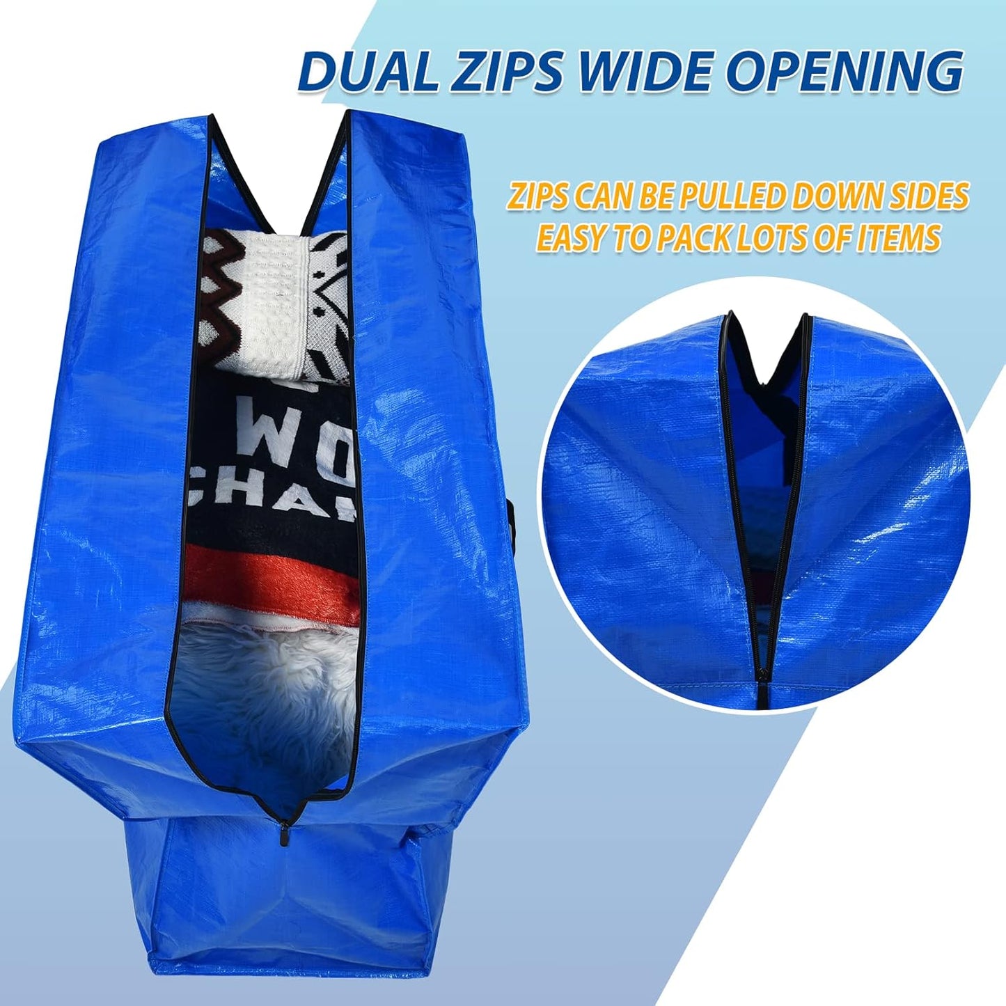 155 Gallon Extra Large Storage Bags, Zippered Outdoor Cushion Furniture Storage Bag with Handles,Jumbo Large Moving Bags Heavy Duty, Christmas Tree Bag, 60x30x20 inch - 2PACK