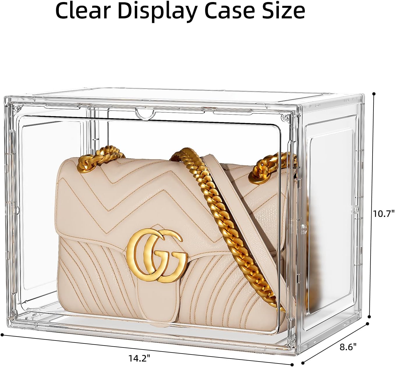 Clear Display Case for Collectibles, Purse Organizer for Closet, Handbag Storage Organizer 5 Pack Stackable Storage Boxes with Magnetic Lid for Shoes, Books, Purse, White