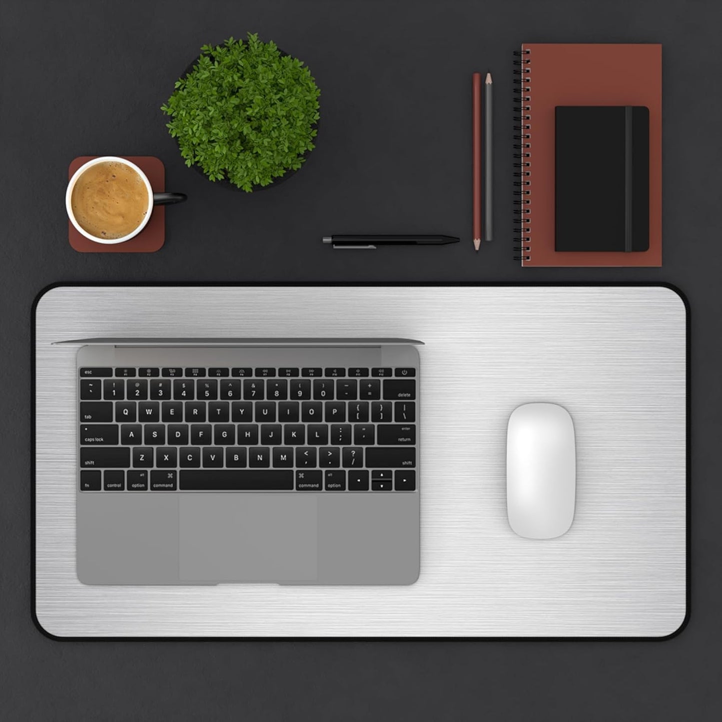 Brushed Metal Texture Desk Mat - Extended Mouse Pad & Desk Pad, Neoprene Surface, Non-Slip Rubber Base, Stitched Edges, Desk Protector for Keyboard & Mouse (Silver, 12x22)