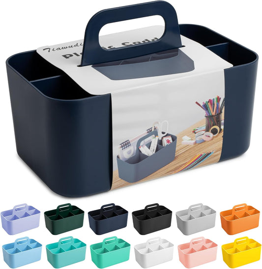 Tiawudi Multipurpose Caddy Organizer, Plastic Caddy with Handle, Stackable Desk Organizer for Stationery, Marker and Pencil, Office Supplies Organizer, Dorm Caddy