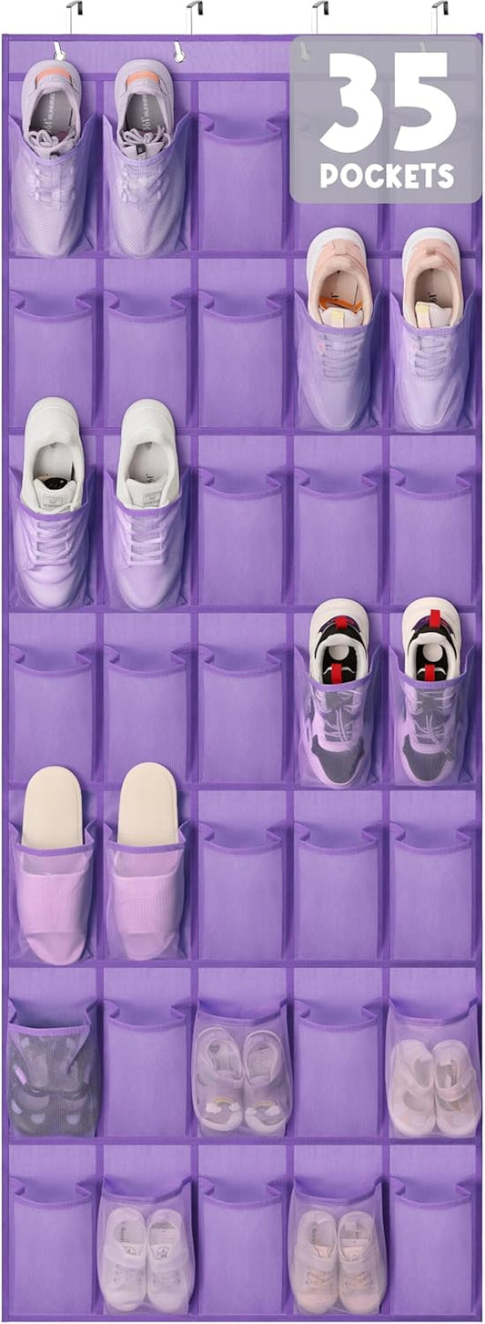 Tiblue Over The Door Shoe Organizer - 35 Mesh Pockets, Hanging Shoe Rack & Holder For Sneakers, Women's High Heels, Lavender