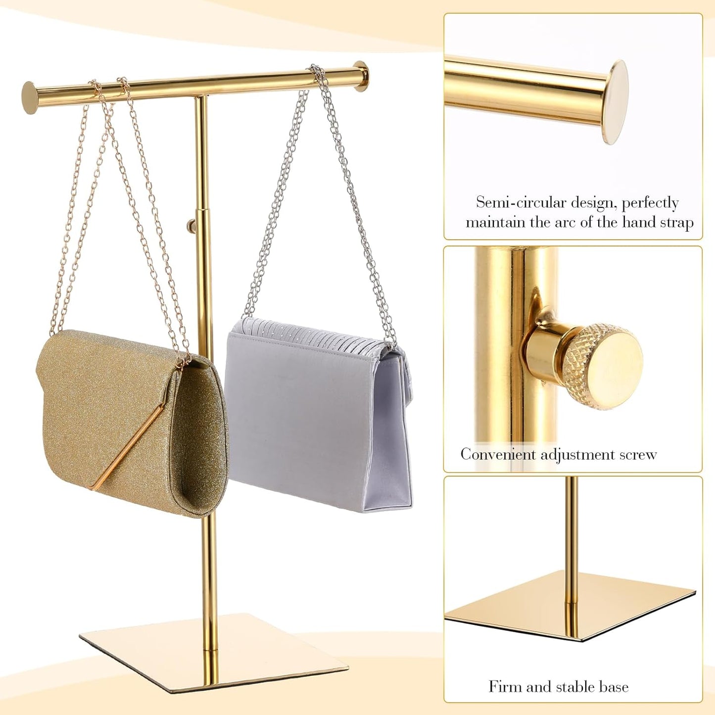 Leinuosen 4 Pcs T Shaped Purse Display Stand Necklace Display Stand Tabletop Adjustable Height Purse Hanger Rack