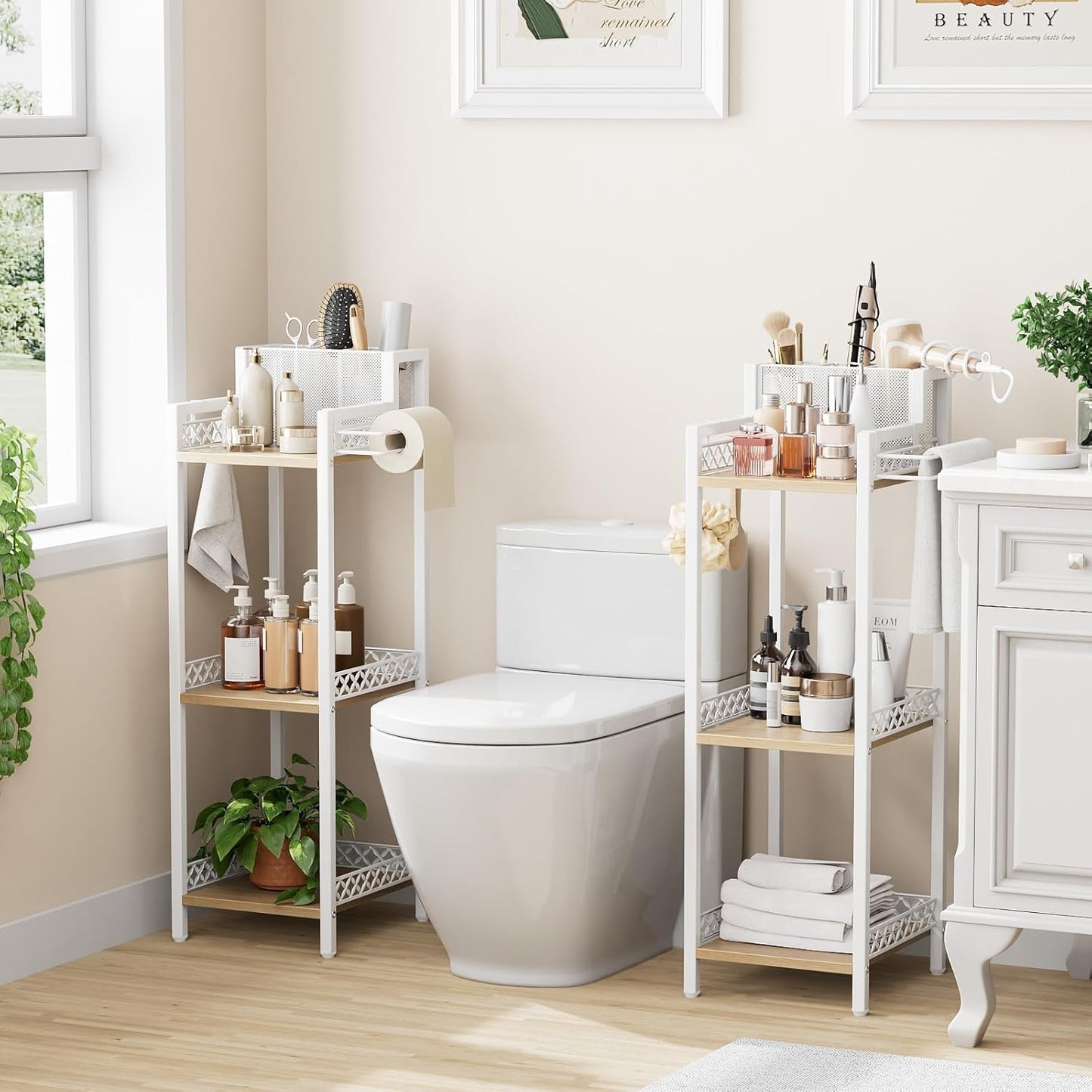 Slim Bathroom Storage Shelf Unit, 3 Tier Corner Storage, Rustic Makeup Organizer, Space-Saving Floor Standing Storage Shelves for Bathroom, Vanity,Kitchen, Laundry 9.85im Matte White