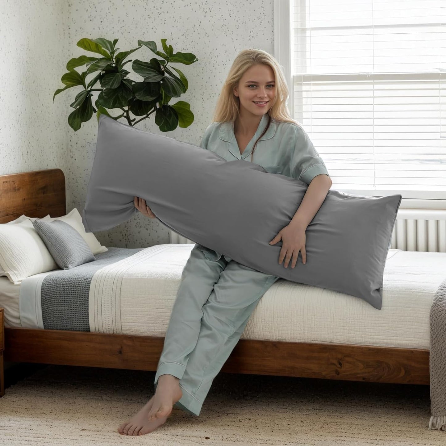 Body Cooling Pillow Cases Cover, Bamboo Rayon Dark Grey Body Pillowcases with Zipper Closure, Cool and Breathable Pillow Case for Hot Sleepers and Night Sweats, 20x54 inches