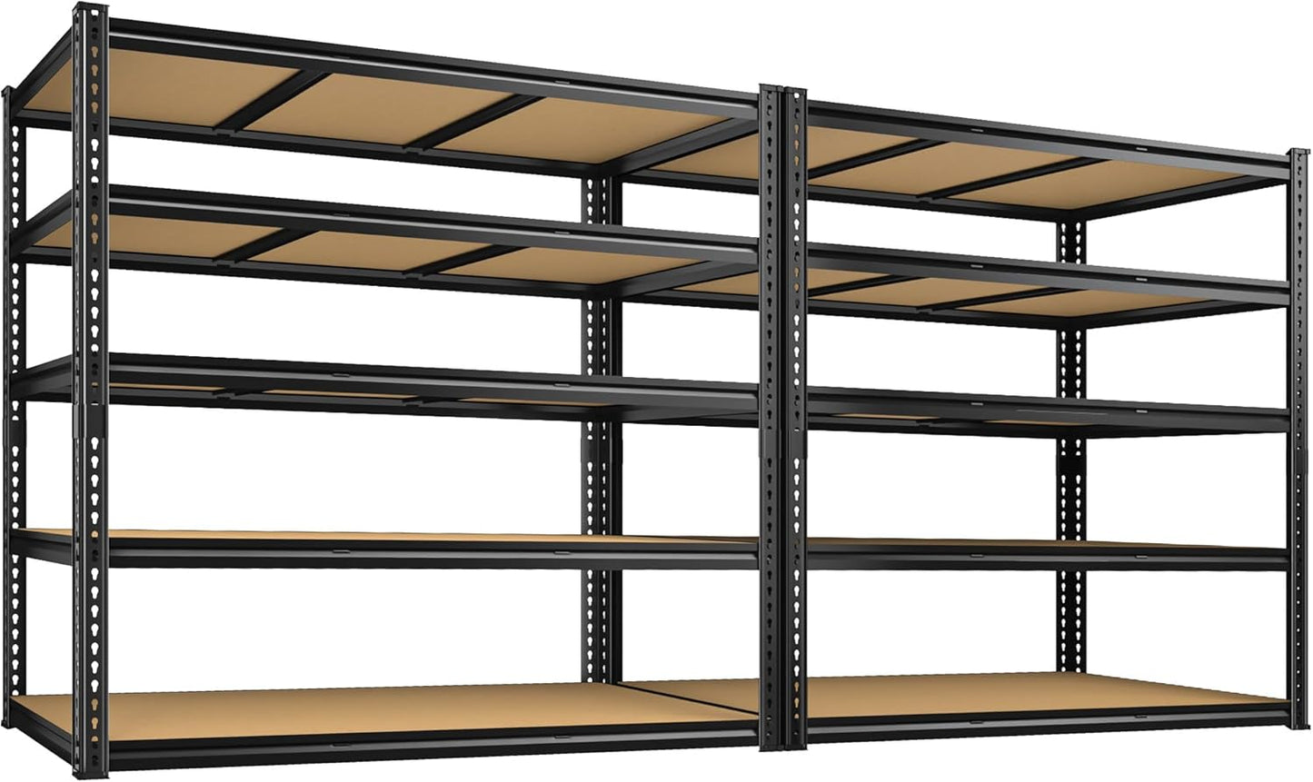 48" W Garage Shelving Heavy Duty 3200LBS Garage Storage Shelving, 5 Tier Adjustable Metal Shelving Unit Utility Rack Shelf for Warehouse, Pantry, Closet, Kitchen 72" H x 48" W x 24" D, Black,2PCS