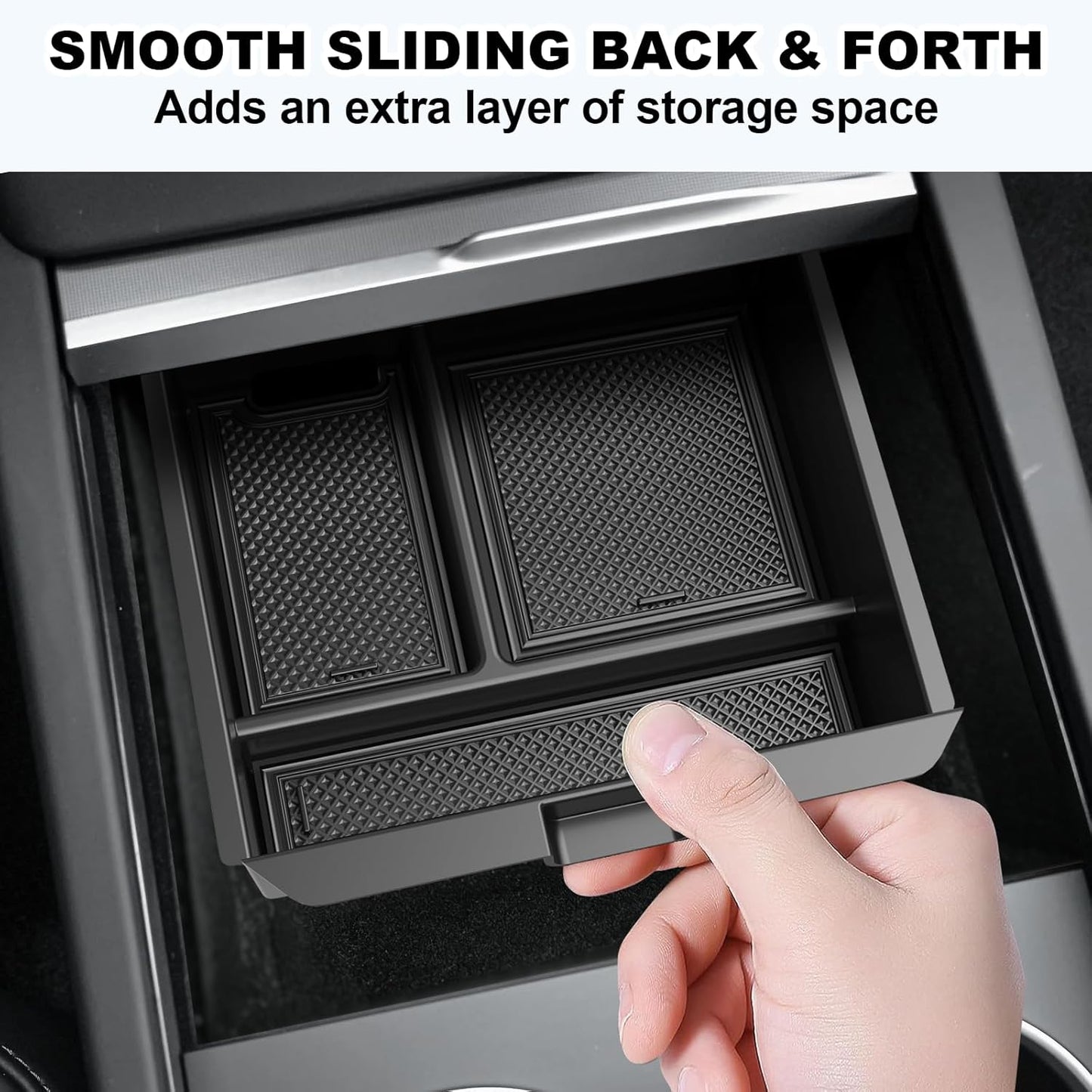 6PCS Upgraded Center Console Organizer for Tesla Model 3 Highland 2024 2025 & Model Y Juniper 2025 Accessories [Smooth Sliding] Armrest Tray Hidden Storage Box Cup Holder Webcam Cover