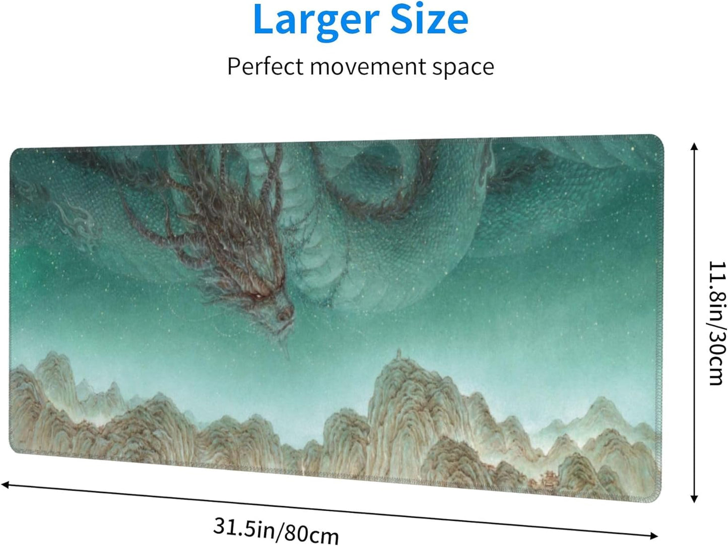 Dragon Large Mouse Pad, Japanese Anime Gaming Desk Mat, XL Keyboard Desk Pad Mat for Desktop, 31.5"x11.8" Non-Slip Base Big Mousepad with Stitched Edges