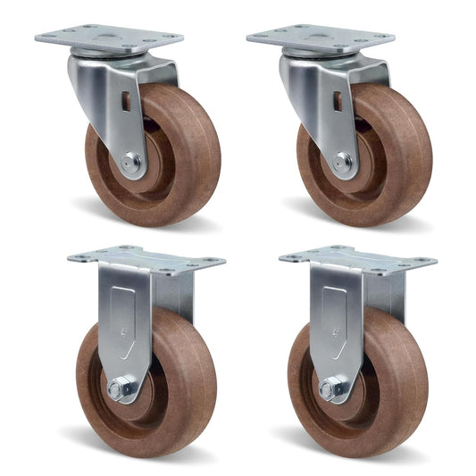 4" Hi-Temp Glass FiIled Nylon Casters, Heavy Duty Casters Set of 4, Industrial Caster Wheels for Commercial Kitchen, Bakery - 2400 lbs Capacity(2 Swivel & 2 Rigid)