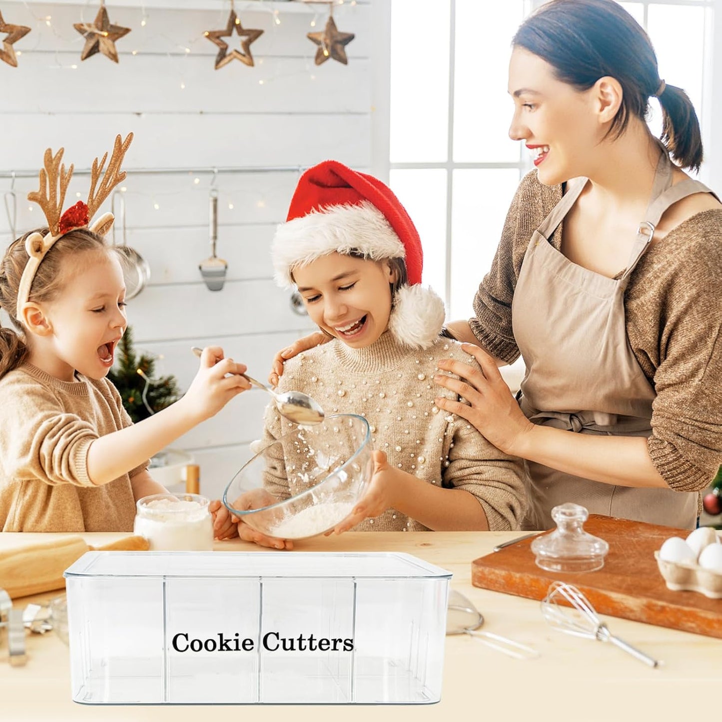 Cookie Cutters Organizer for Baking, Biscuit Cutters Storage Box with 8 Adjustable Compartments, Transparent Dustproof Lid, Perfect Baking Molds Tool Accessories Display Box