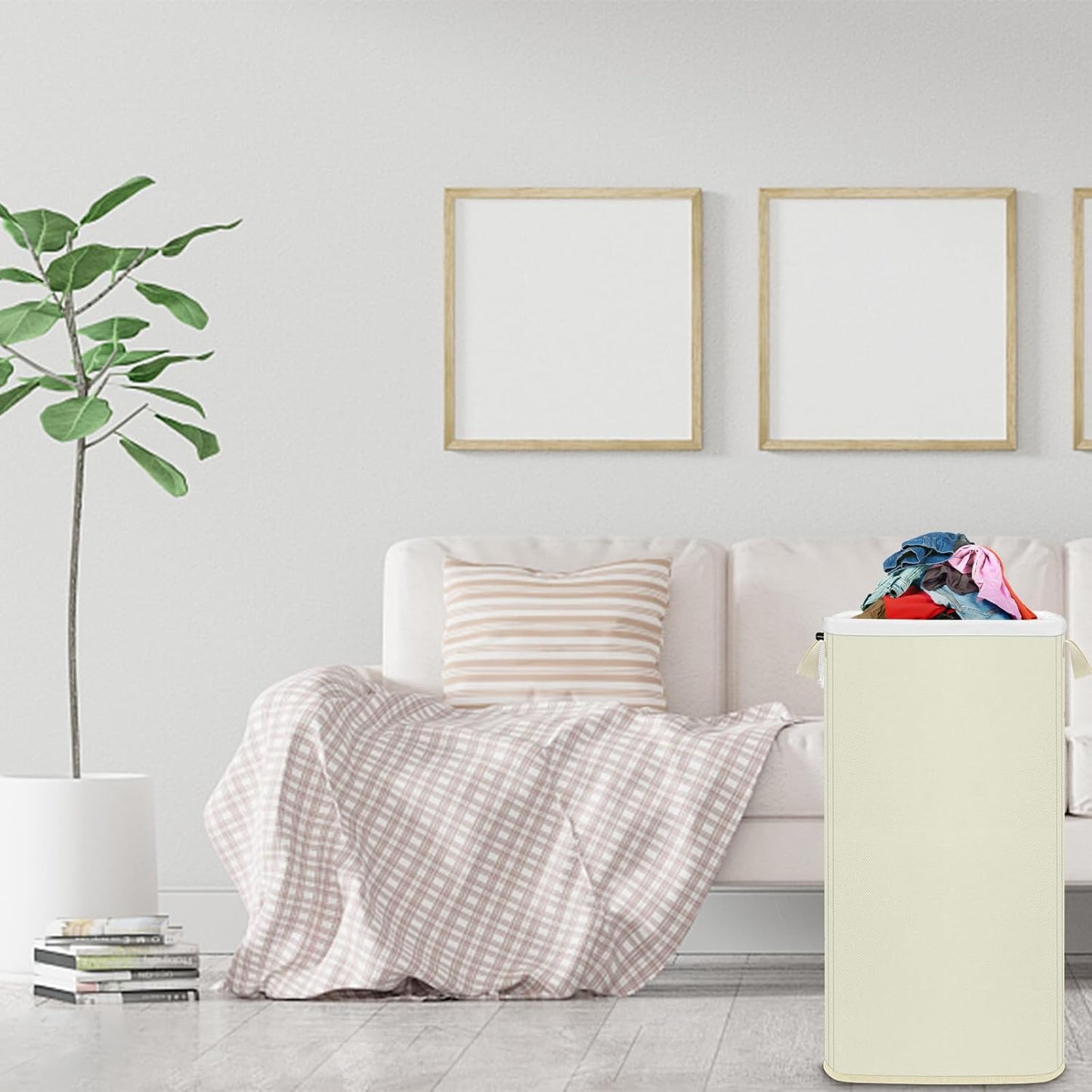 SNIGJAT Extra Large Laundry Hamper, 100 L Tall Laundry Basket with Sturdy Handles, Dirty Clothes Basket for Bedroom, Large Hamper, Sturdy Storage Organizer for Clothes Toys Beige