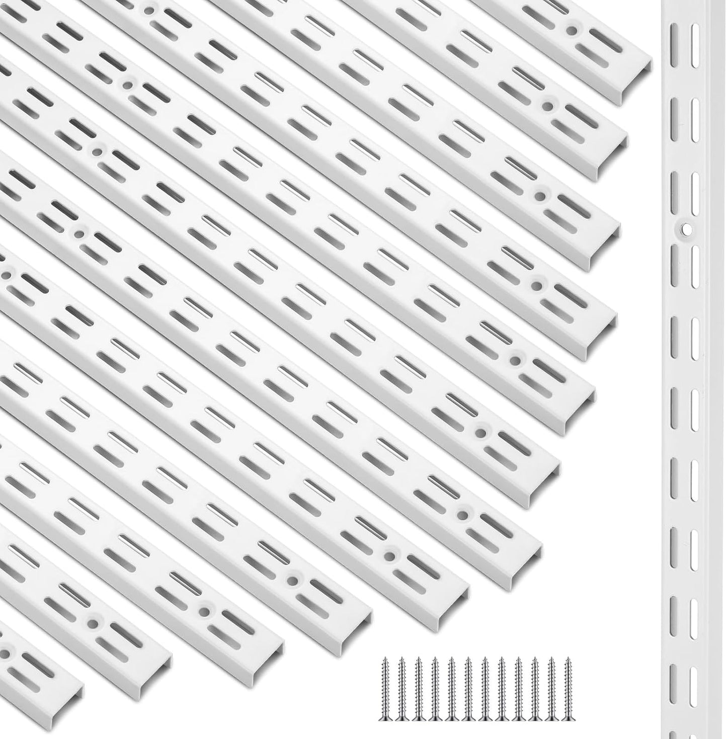 12 Pack 25 Inch Dual Track Upright Wall Shelving System Shelf Bracket Twin Slot Shelf Rail Twin Track Upright Heavy Duty Support System for Pantries, Linen Closets, Laundry Rooms (White)
