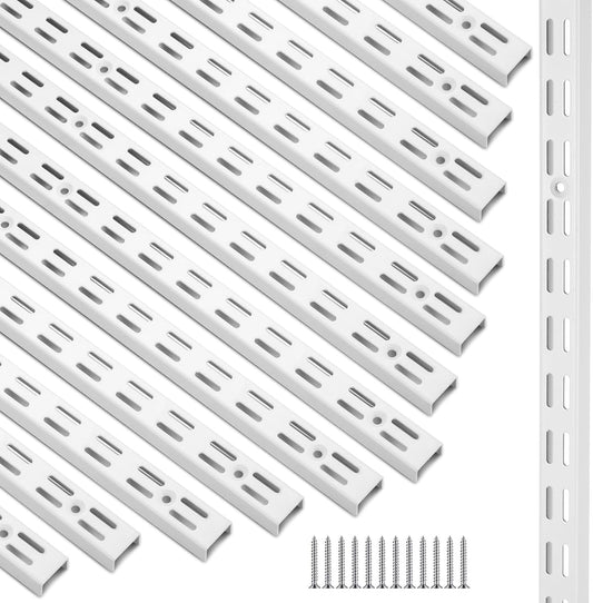 12 Pack 25 Inch Dual Track Upright Wall Shelving System Shelf Bracket Twin Slot Shelf Rail Twin Track Upright Heavy Duty Support System for Pantries, Linen Closets, Laundry Rooms (White)