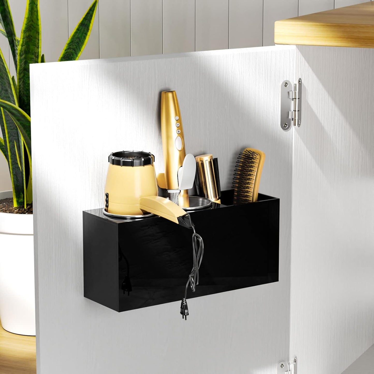NIUBEE Hair Dryer Holder, Hair Tool Organizer Wall Mount, Blow Dryer Holder Cabinet Door, Bathroom Styling and Hot Tools Organizer for Flat Irons, Curling Irons (Black)