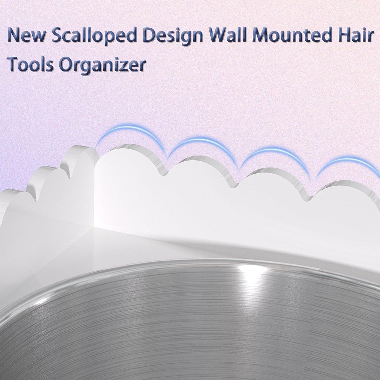 Hair Tool Organizer, Wall Mount Hair Dryer Holder with 2 Cups,Scalloped Design Acrylic Hair Styling Tools Organizer for Curling Iron Straightener Bathroom Storage (2 Cups Scalloped)