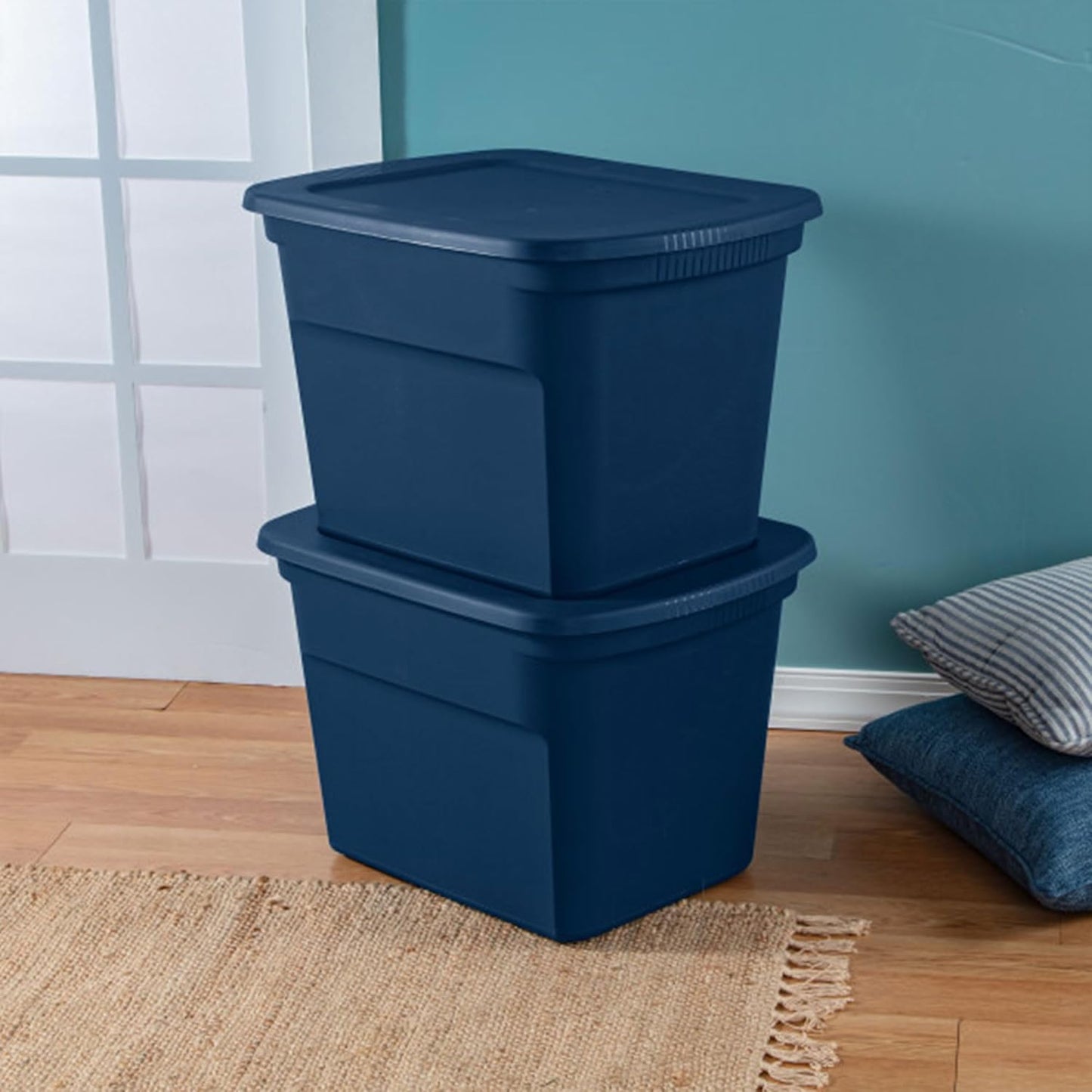 Sterilite 8-Pack Storage Tote, Plastic Container Bins with Lids, 18 Gallon, Marine Blue - Heavy-Duty Organizing Containers for Closet, Bathroom, and Office