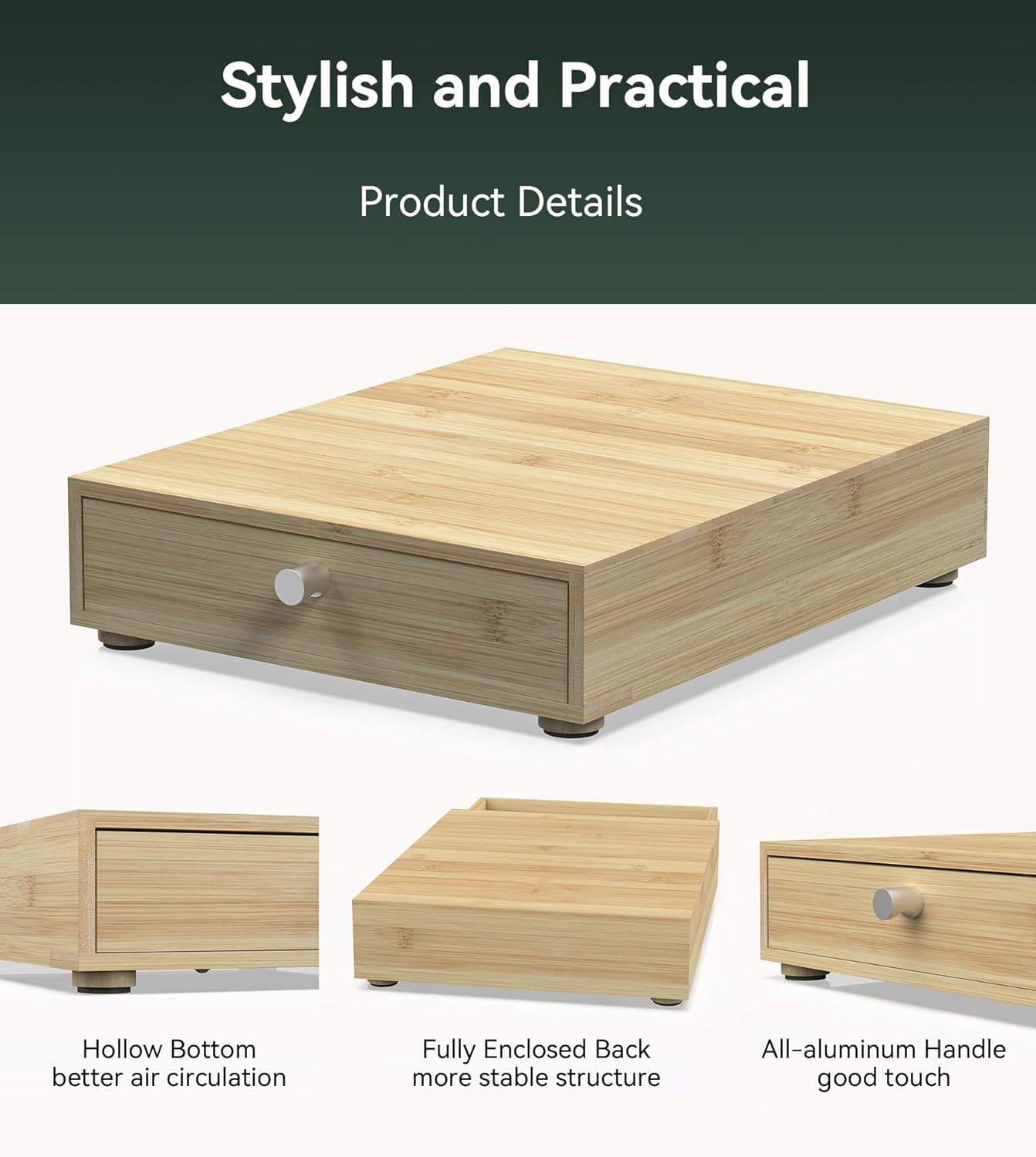 for Nespresso Original Capsules - Bamboo Coffee Pod Drawer Holder - 48 OriginalLine Pods Organizer (14.5"D x 11.7"W x 3.2”H)