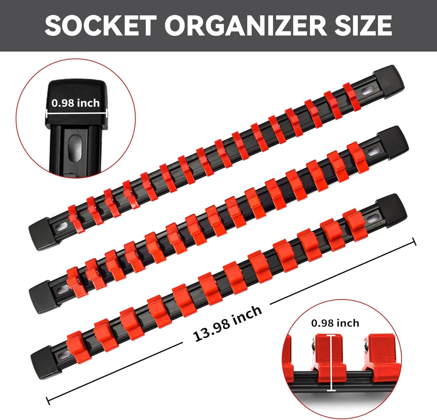 Socket Organizer Drive ABS Tools-Socket Holder, Premium Quality 12 Pieces Socket Holders Kit 1/4-Inch x 64 Clips, 3/8-Inch x 60 Clips, 1/2-Inch x 48 Clips