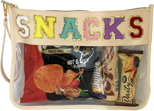 TopTTanBo Chenille Letter Clear Bag Purse Multi-purpose Transparent Waterproof Snacks Makeup Tote Bag with Wrist Strap