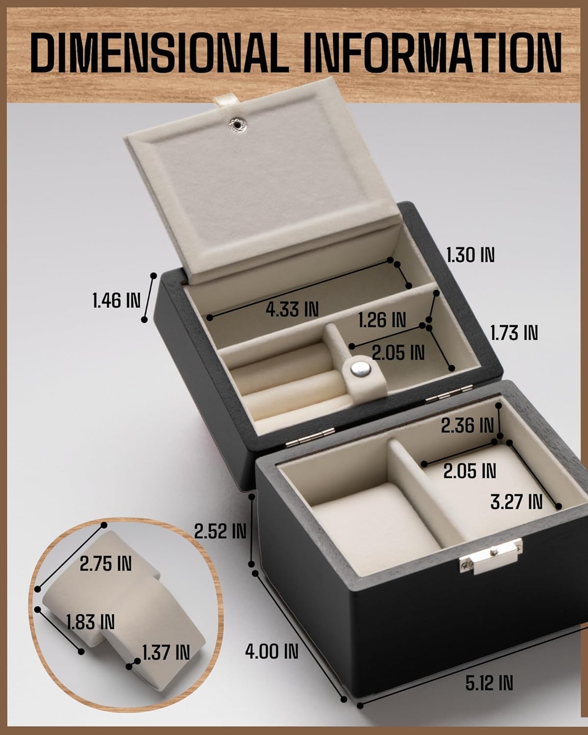 Watch Box, Watch Travel Case for Men, Wood Watch and Jewelry Holder Organizer for Woman, Portable Protection 2-Slot Watch Display Storage Case, Obsidian Black