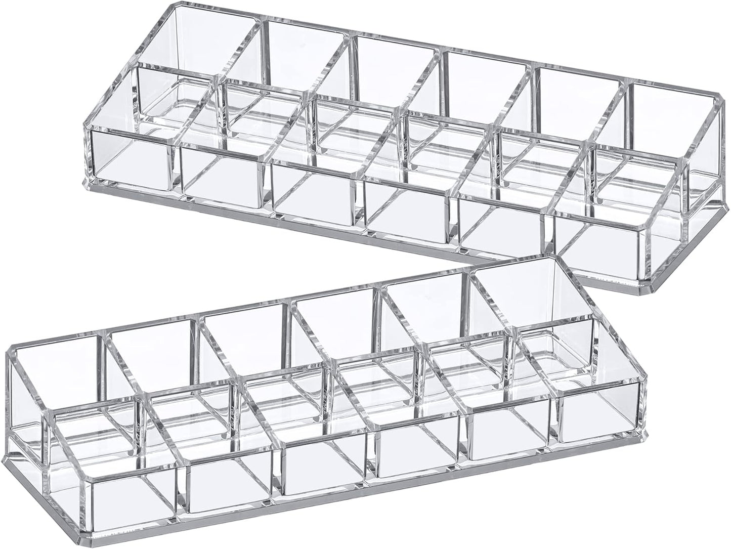 Amazing Abby - Glamour - 2-Pack 12-Slot Acrylic Nail Polish Organizer, Lipstick Holder, Lip Gloss Organizer, Cosmetic Storage Display, Perfect Storage Solution for Drawer, Vanity, Bathroom, and More