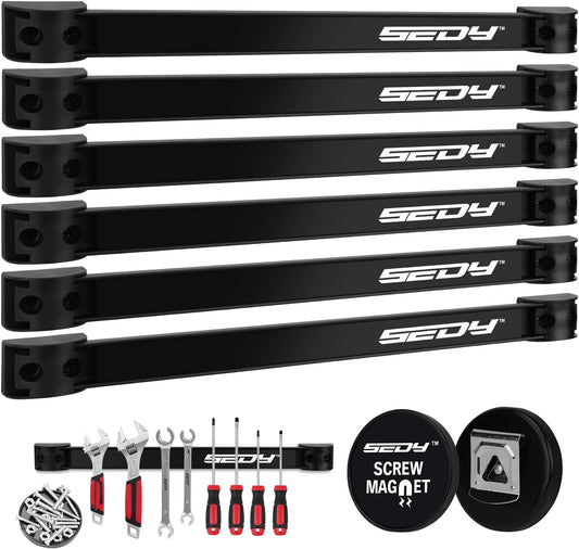 SEDY 7-Piece 12" Magnetic Tool Holder Storage Organizer, Garage Wall Mount Rack Organization Strip Power Magnet Organizers Mounted Workbench Board Slatwall Van Hanger