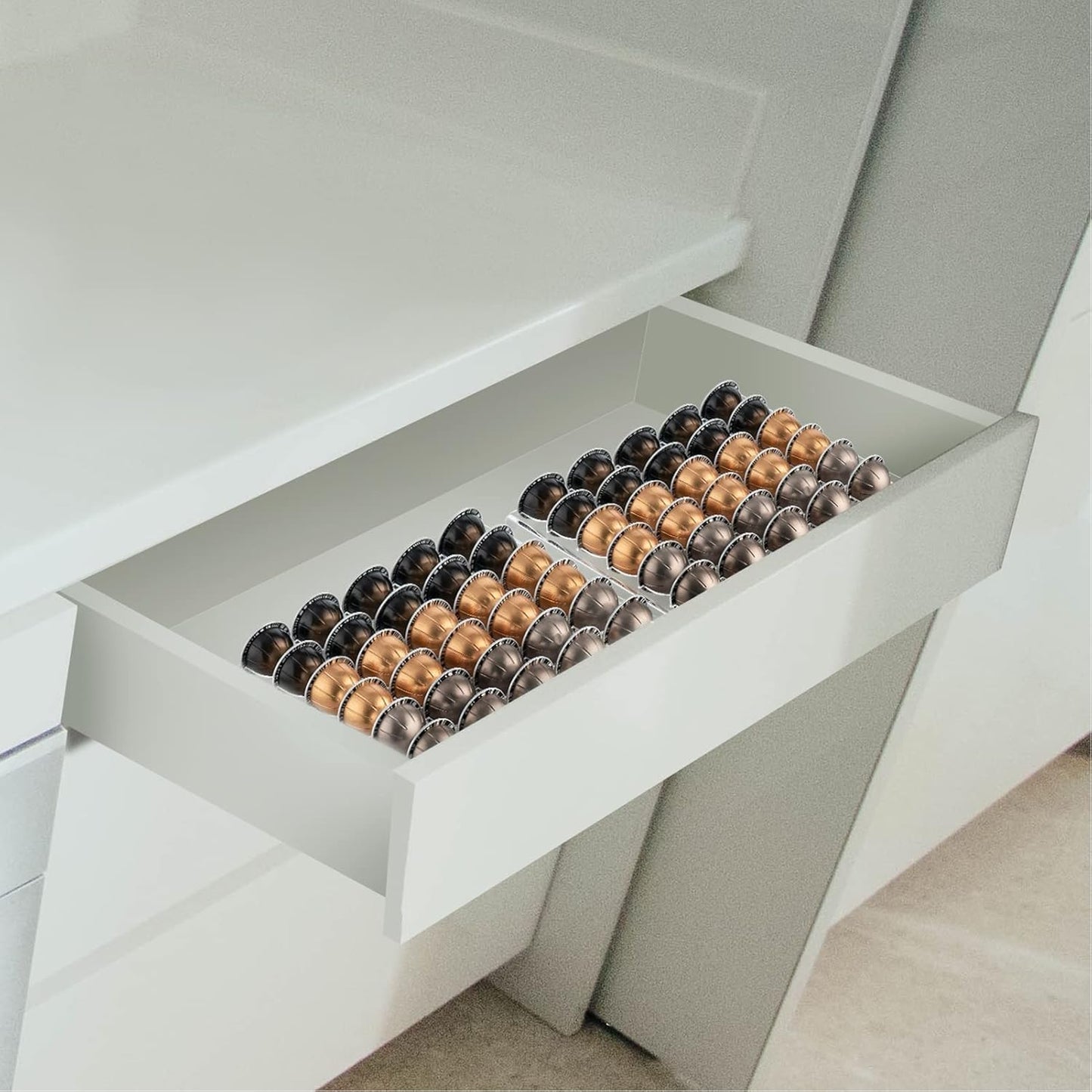 Eujgoov Coffee Capsule Storage Tray 25 Pods Holder Drawer with Sliding Design Space Saving