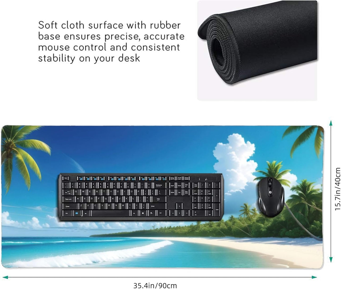 Tropical Beach Large Mouse Pad, Vintage Aesthetic Gaming Desk Mat, XXL Keyboard Desk Pad Mat for Desktop, 35.4"x15.7" Non-Slip Base Big Mousepad with Stitched Edges