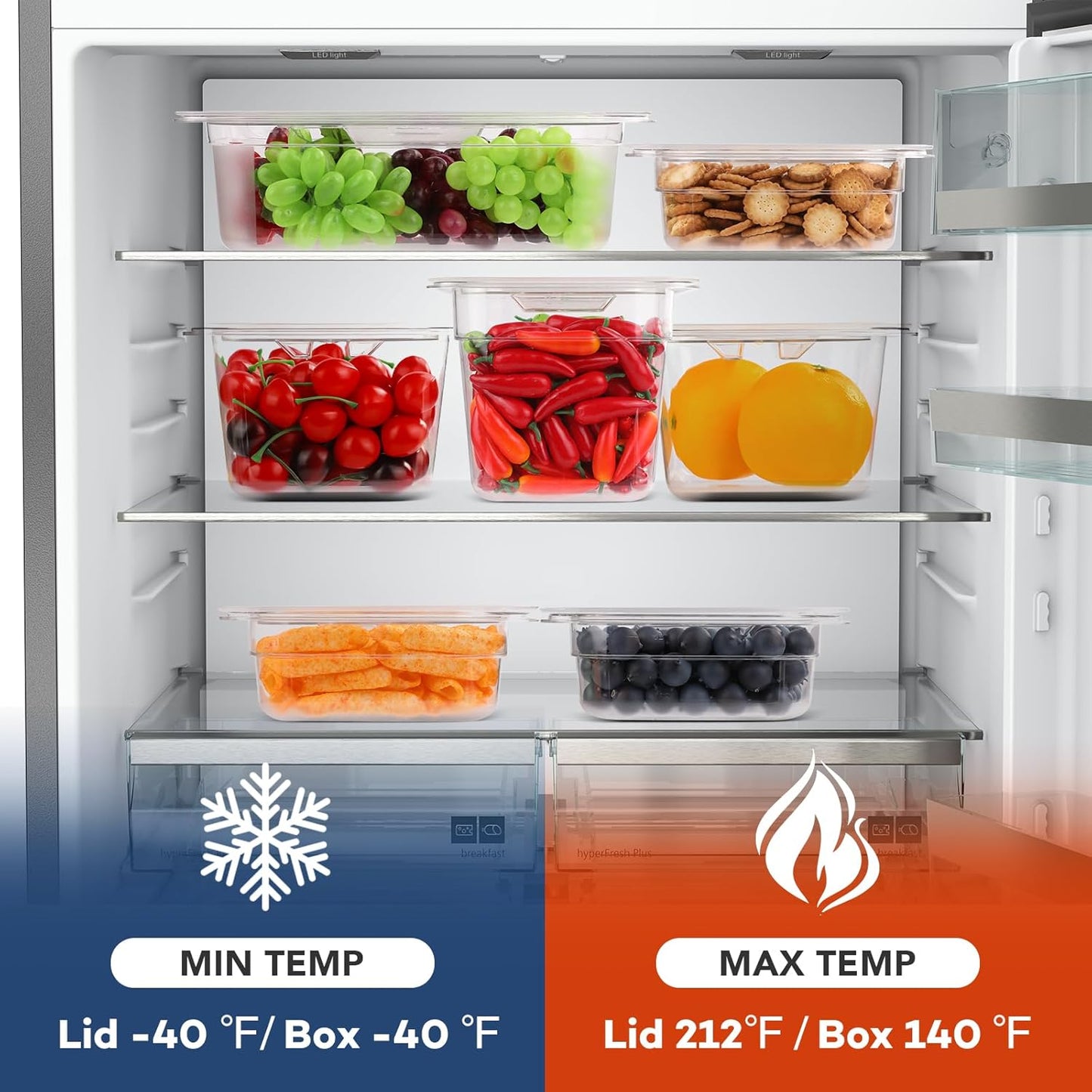 VOISEN 12 Pack Plastic Food Pan with Lids 1/6 Size 4 Inch Deep Commercial Food Storage Containers for Fridge Salad Fruits Vegetables Clear Restaurant Polycarbonate