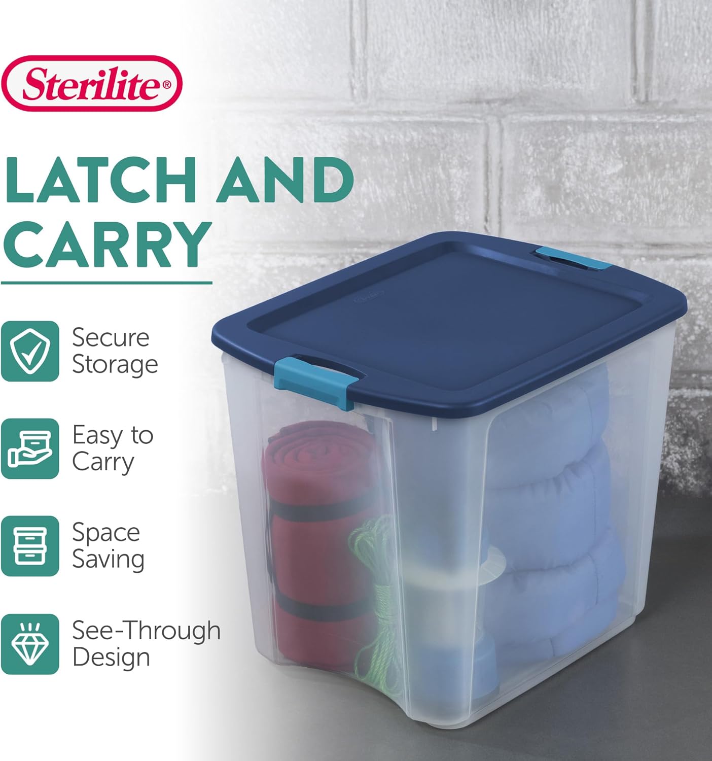 Sterilite 4-Pack Latch and Carry, Clear Plastic Storage Bins with Latching Lids and Full-Grip Handles, 27 Gallon
