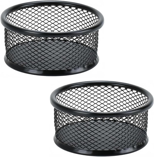2Pcs Black Minimalist Metal Paper Clip Holder Mesh Paperclip Bowl Binder Clip Dispenser Desk Bobby Pin Container Organizer for Home Office Classroom School Desk Supplies Holders and Dispensers