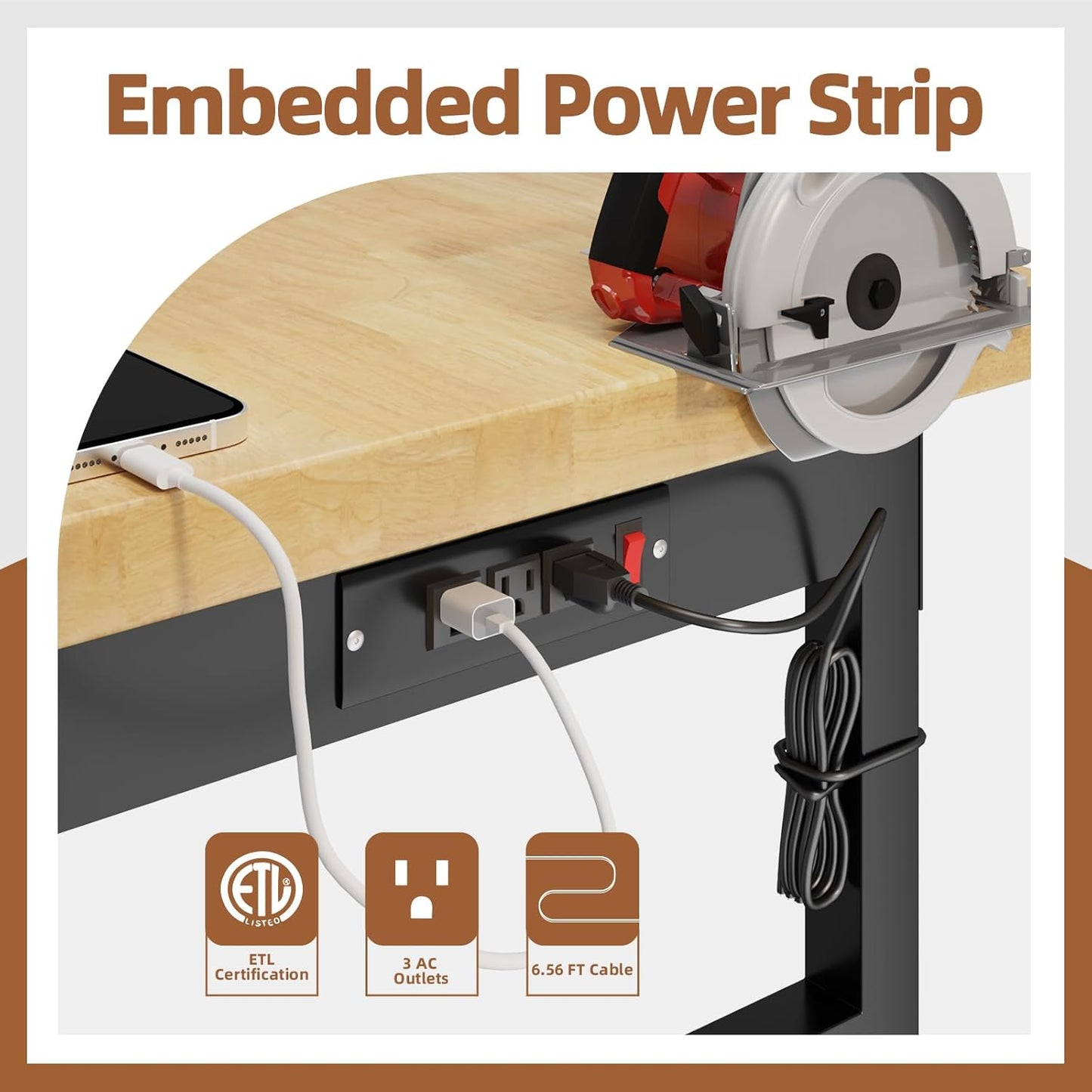 60" Adjustable Workbench with Wheels and Drawer, Rolling Work Bench Table with Power Outlet, Metal Tool Bench Work Bench for Garage, Large Load Capacity Garage Workbench for Workshop,Office,Home