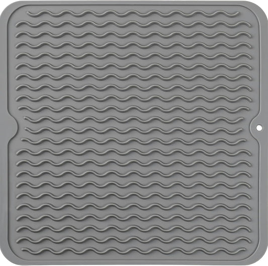Silicone Dish Drying Mat for Multiple Usage,Easy clean,Eco-friendly,Heat-resistant Silicone Mat for Kitchen Counter or Sink,Refrigerator or Drawer liner Grey M 12 inches x 12 inches