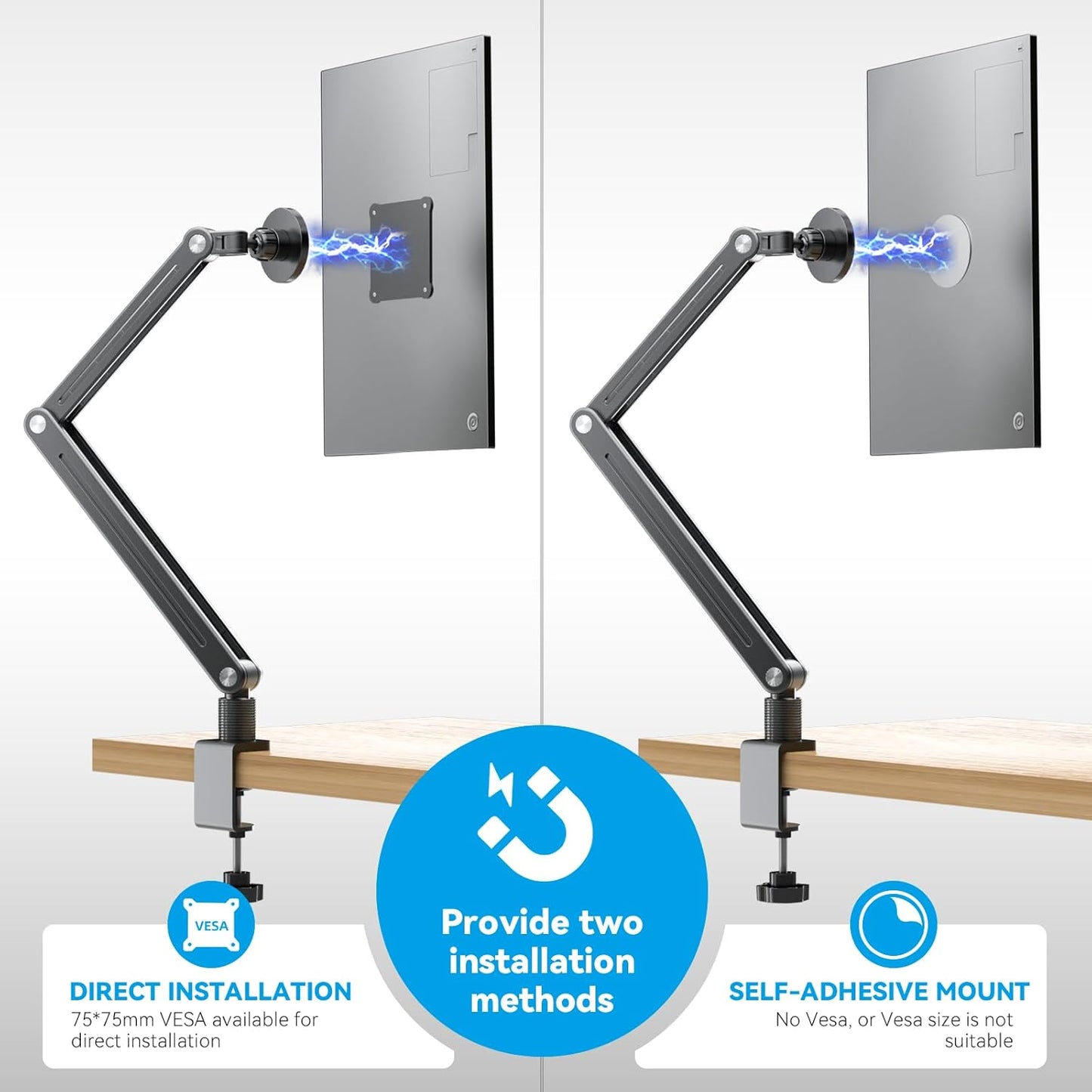 Jakeko Strong Magnetic Portable Monitor Desk Clamp - 75mm VESA Mount 4.7" 12.9" 15.6" 16" 17.3" 18.5 inch 360° Rotate Base Tablet Holder Arm JK07B1