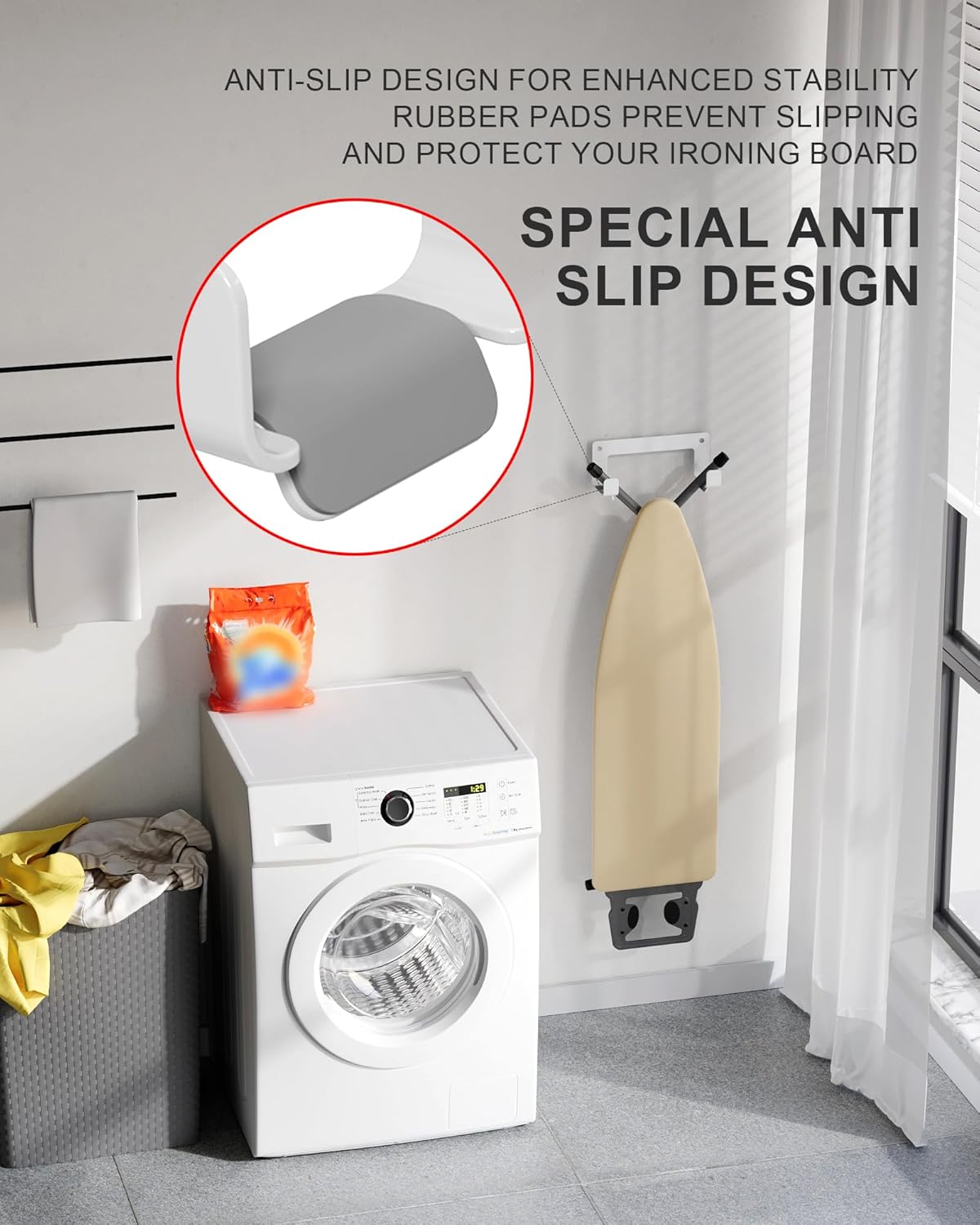 2PC Ironing Board Hanger Wall Mount Stainless Steel, Y T Leg Ironing Board Holder Wall Mount for Laundry Room, Iron Board Hooks for Wall Heavy Duty White