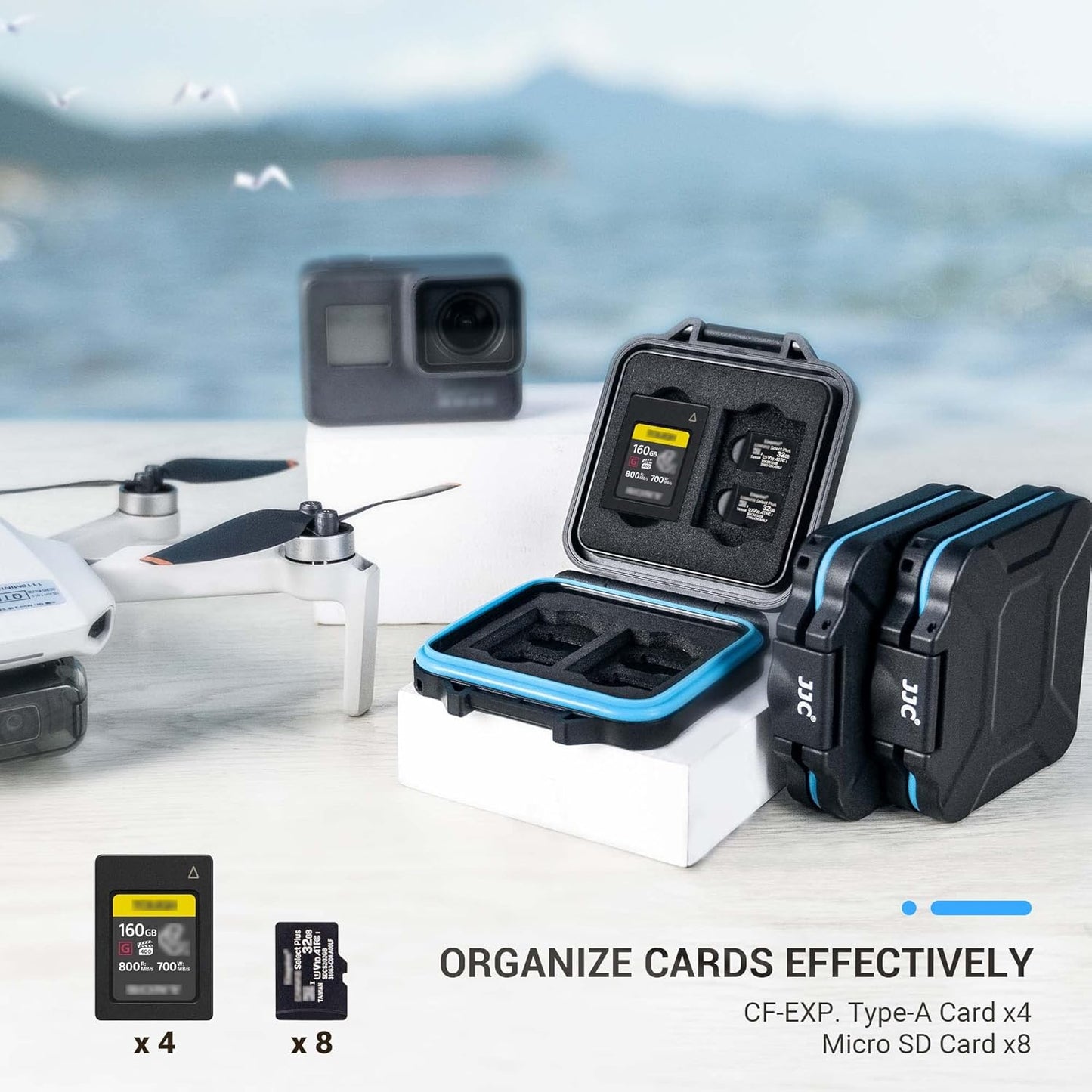 JJC 12 Slots Portable CFexpress Type A Card Case Holder, Water-Resistant and Anti-Shock MSD Micro SD Storage Organizer for 4 CFexpress Type A Card & 8 Micro SD/Micro SDHC/Micro SDXC Card