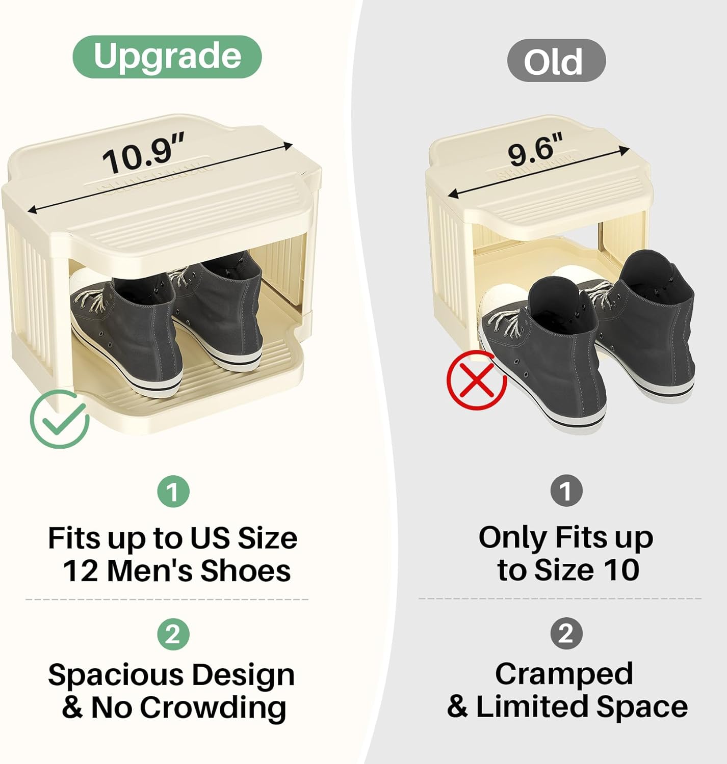 Kitstorack 10 Tiers Stackable Shoe Rack for Closet and Front Door Entrance - Free Standing Plastic Stand, Narrow Tall Vertical Organizer for Small Spaces Storage, White
