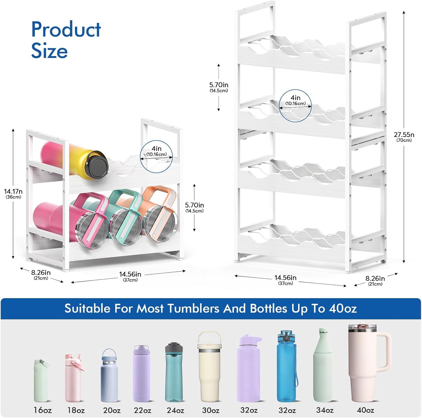 Wooden Water Bottle Organizer, 20/30/40oz Tumbler Organizer, Bottle Holder for Owala/Yeti/Stanley, Kitchen Pantry Water Bottle Storage Rack for Cabinets, Wood Wine Rack, 2 Tier Hold 6