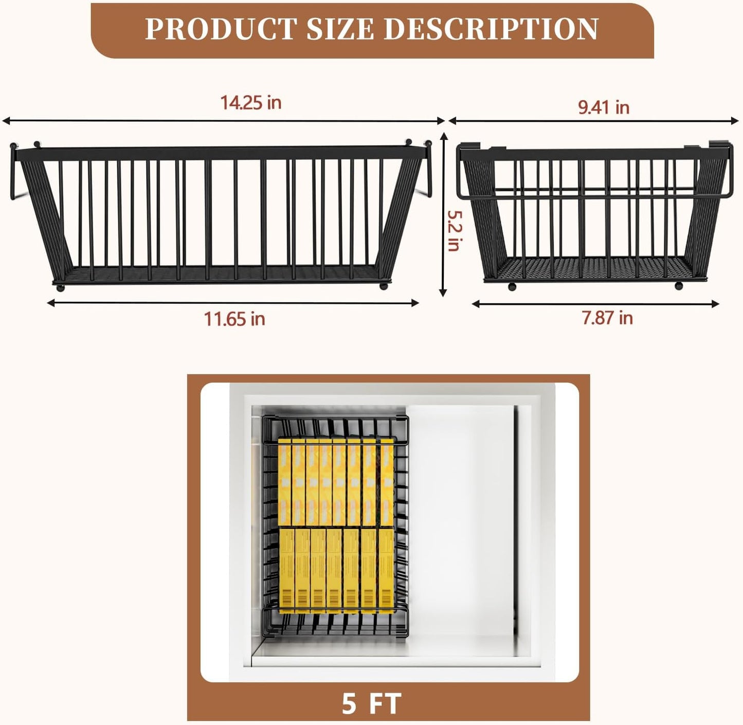 Freezer Organizer Bins ，Enhanced Leak-Proof Bottom，4 Pack Stackable Deep Freezer Organizer Bins for 5 Cu.FT Small Chest Freezer，Easy Get Bottom Foods without Digging（for 5 Cu.Ft