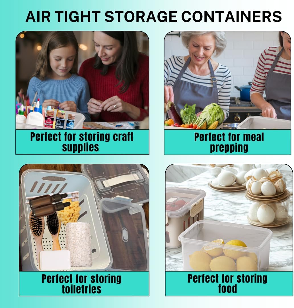 5-Pack Fruit Containers for Fridge Keep Fresh – Airtight Food Containers with Lids, Produce Saver with Removable Colander, Fridge Organizers, Microwave & Dishwasher Safe (White)